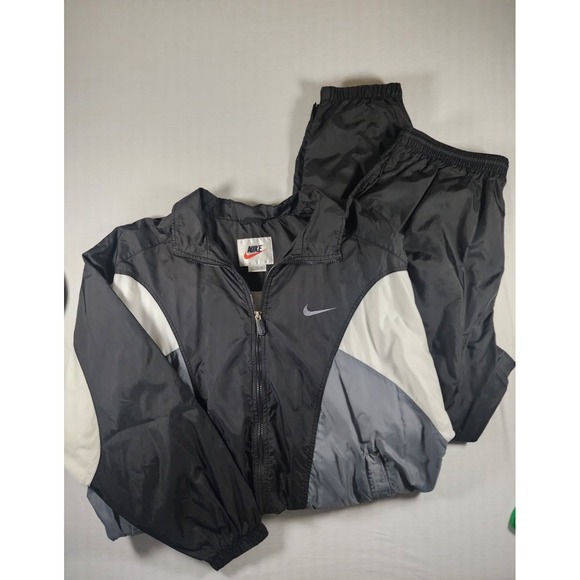 Nike Other - VINTAGE Nike Tracksuit Set XL Black/White Baggy Big Swoosh Windbreaker Retro 90s